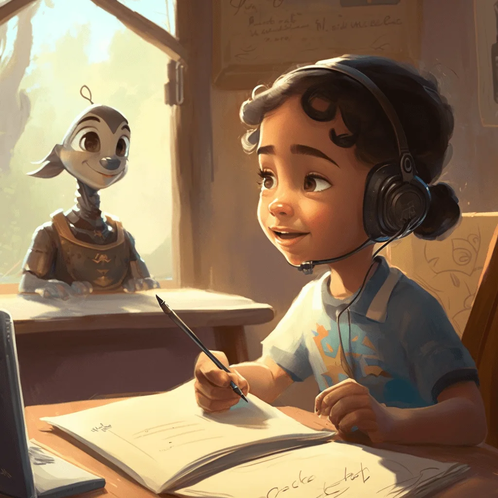 Kids listening to stories with FictionGenie’s AI-generated audio narrations in multiple languages